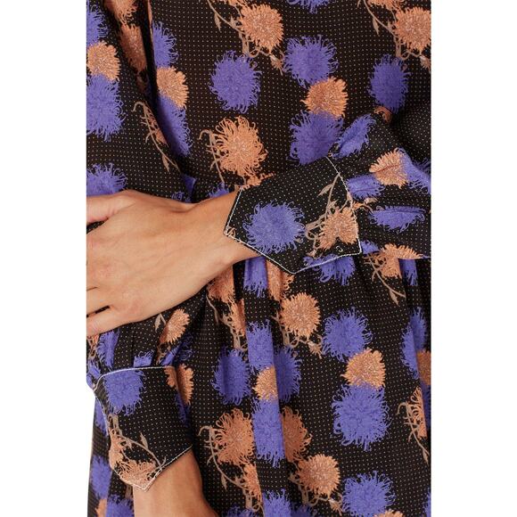 HOFMAN COPENHAGEN Purple Black Floral Elise Print Ruffles Mini Dress Size 42 - Picture 14 of 14